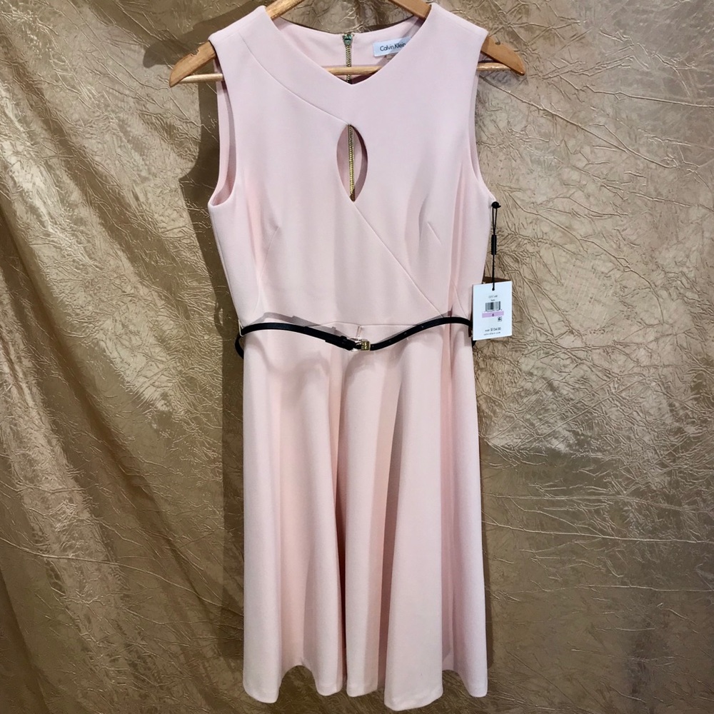 Calvin Klein New Keyhole Fit-and-Flare Belt Dress